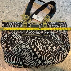 Betsey Johnson Black and White Zebra Star Large Tote Bag Stripe While It’s Hot